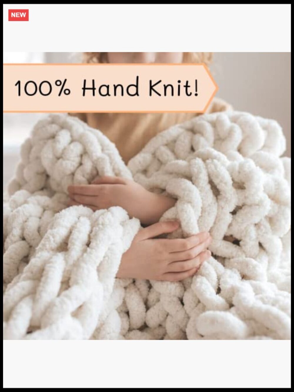 Hand Knit Chunky Throw Blanket Chenille Yarn Super Soft - Picture 4 of 6
